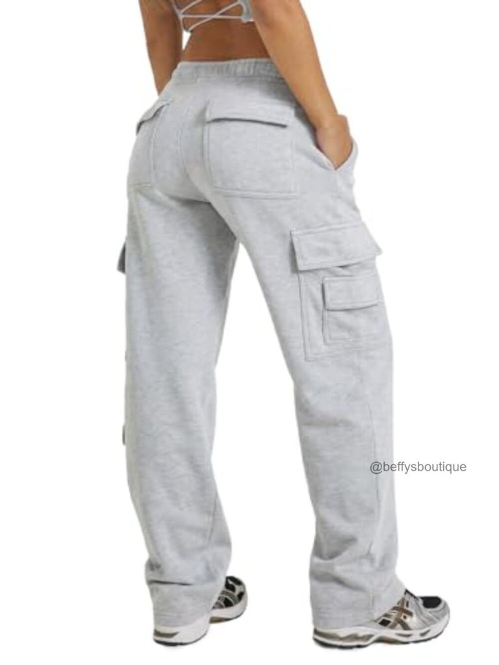 Wide Leg Cargo Sweatpants Soft Fleece High Rise